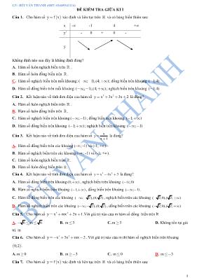 Đề kiểm tra giữa học kỳ 1 môn Toán Lớp 12 - Bùi Văn Thanh